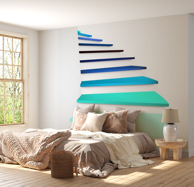 3D Illusion Wallpaper Wall Mural - Blue Colored Steps