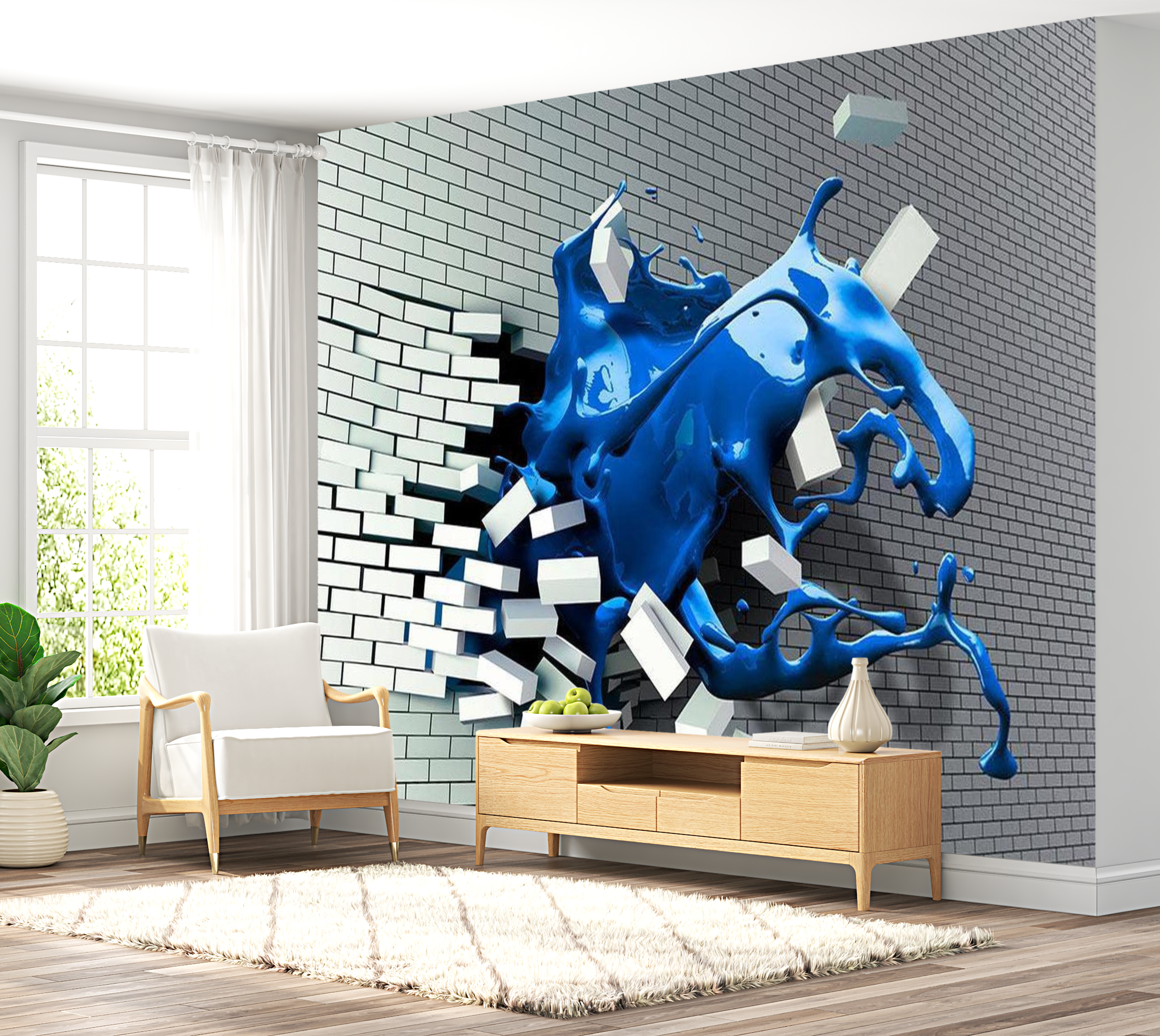 3D Illusion Wallpaper Wall Mural - Blue Splash