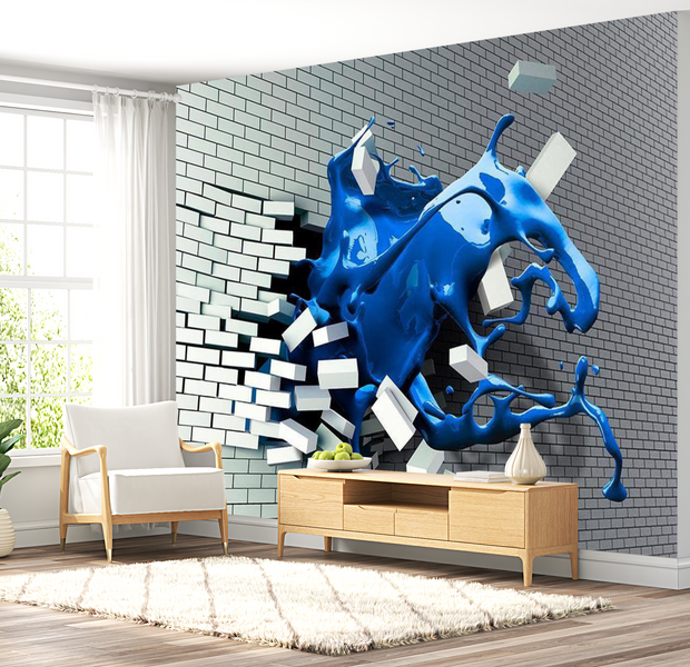 3D Illusion Wallpaper Wall Mural - Blue Splash