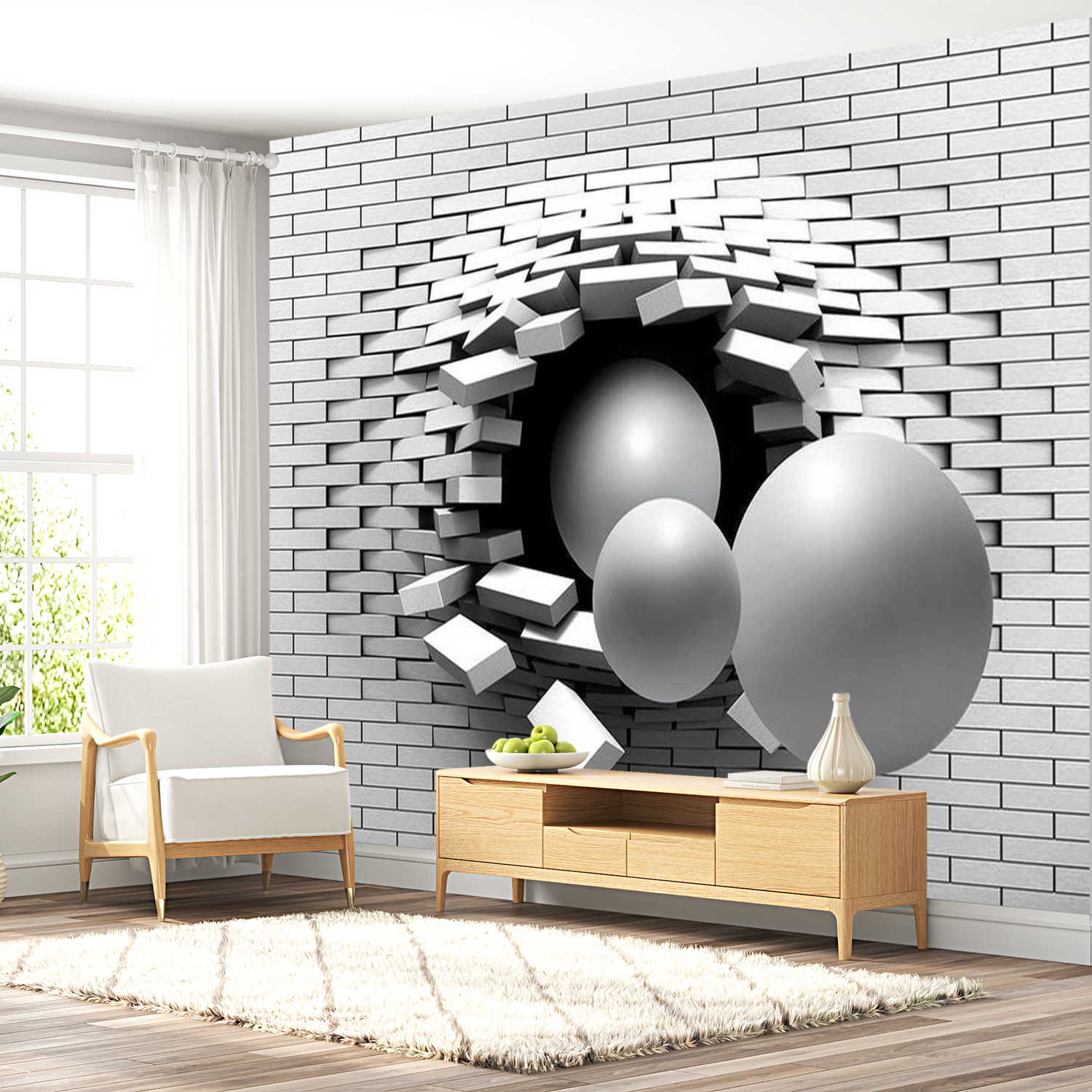 3D Illusion Wallpaper Wall Mural - Brick In The Wall 39"Wx27"H