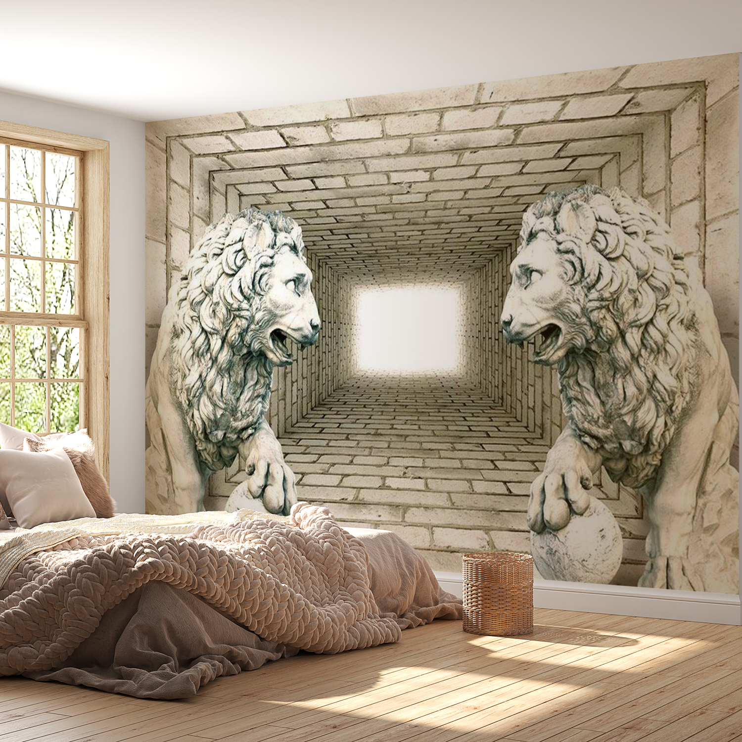 3D Illusion Wallpaper Wall Mural - Chamber Of Lions 39"Wx27"H