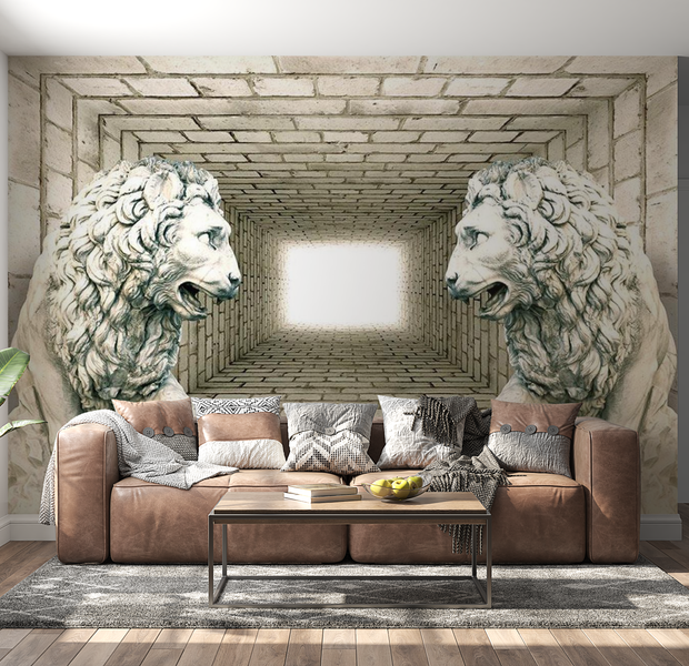 3D Illusion Wallpaper Wall Mural - Chamber Of Lions 39"Wx27"H