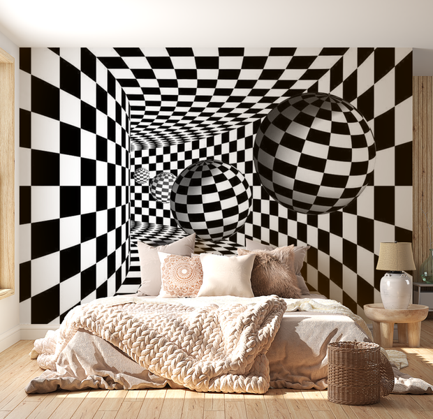 3D Illusion Wallpaper Wall Mural - Checkered Corridor
