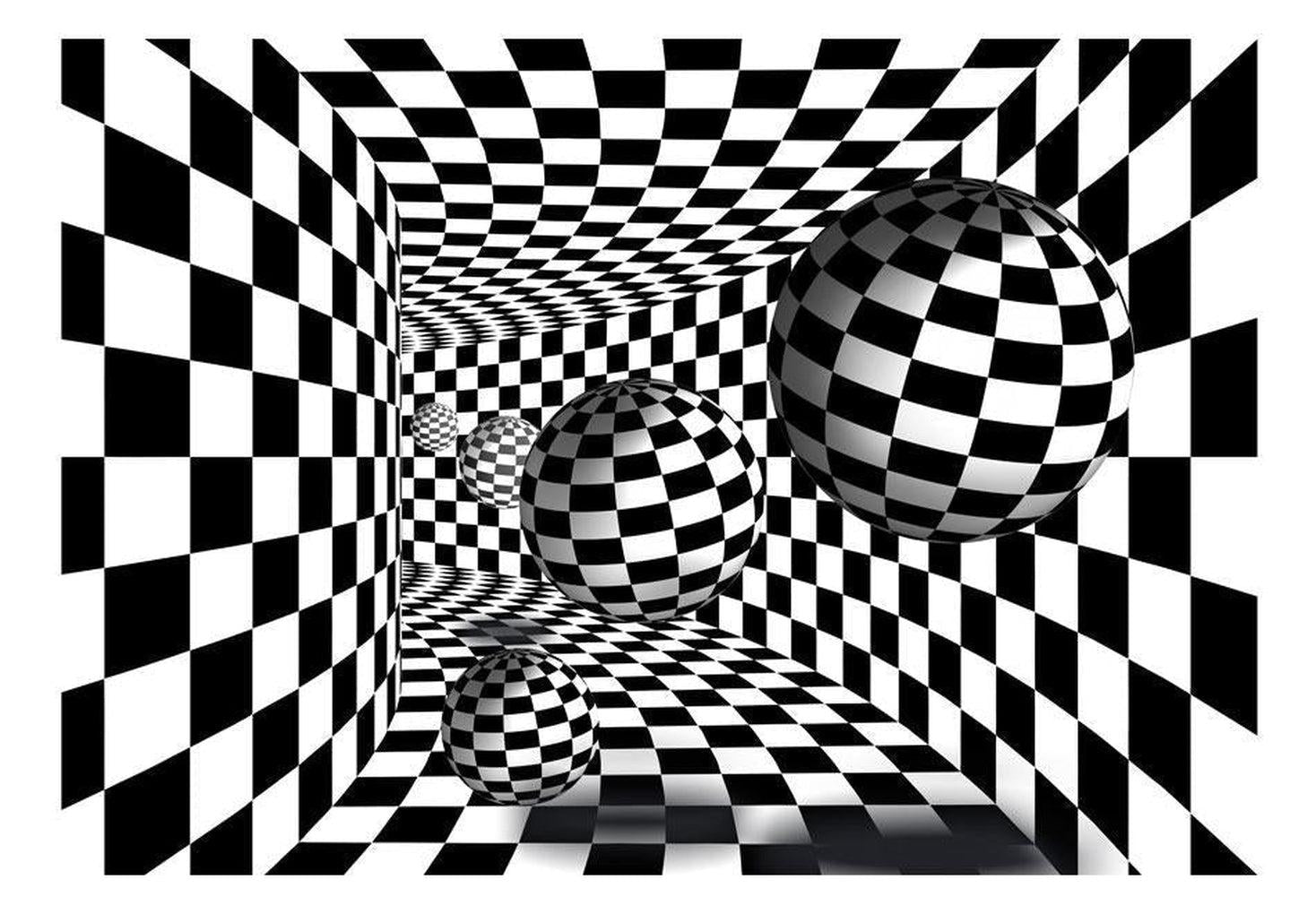 3D Illusion Wallpaper Wall Mural - Checkered Corridor