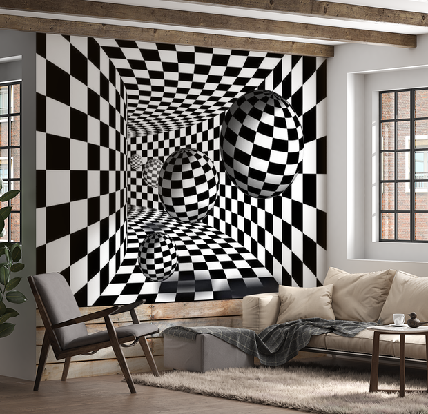 3D Illusion Wallpaper Wall Mural - Black & White Corridor 39"Wx27"H