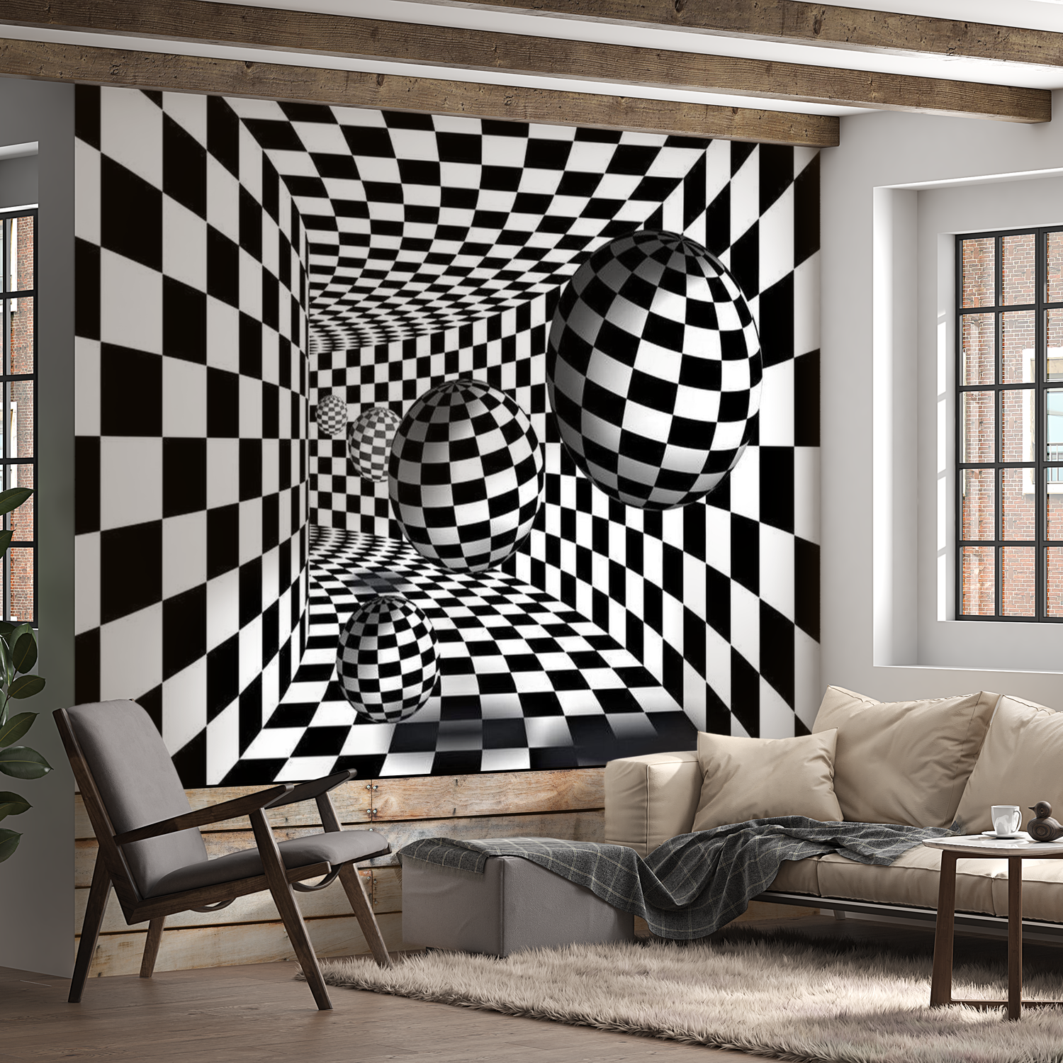 3D Illusion Wallpaper Wall Mural - Black & White Corridor 39"Wx27"H