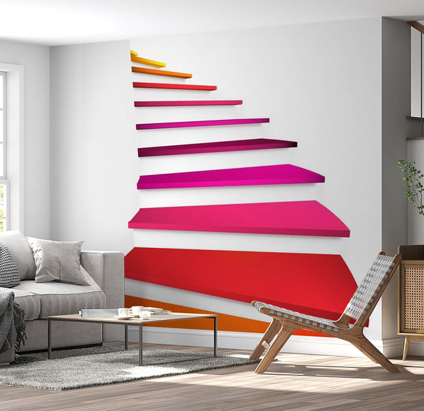 3D Illusion Wallpaper Wall Mural - Colorful Stairs