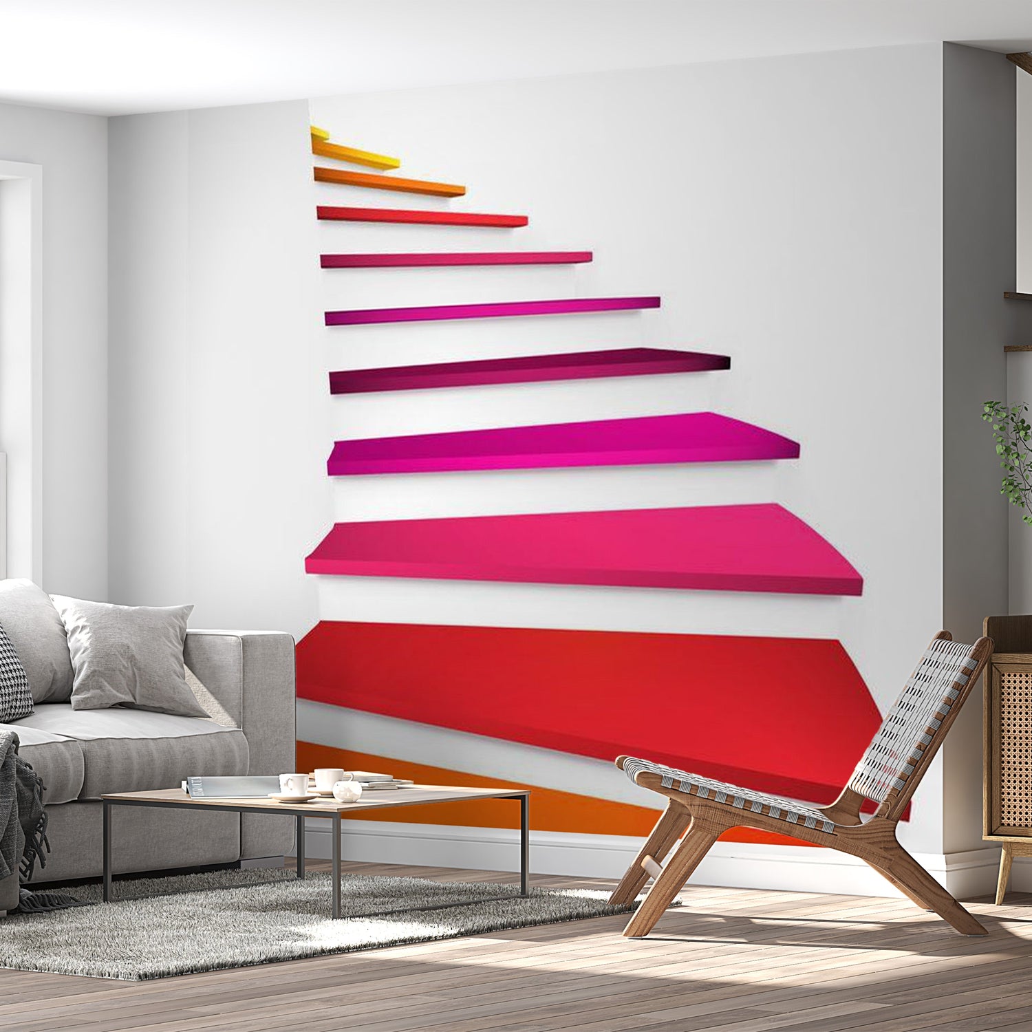 3D Illusion Wallpaper Wall Mural - Colorful Stairs