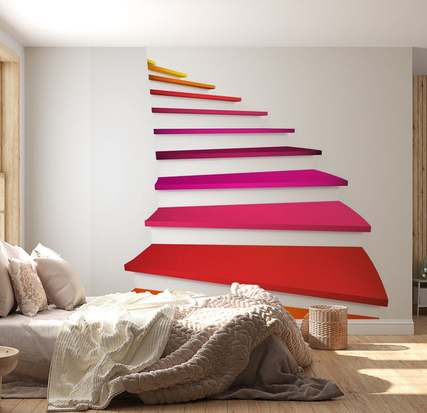 3D Illusion Wallpaper Wall Mural - Colorful Stairs