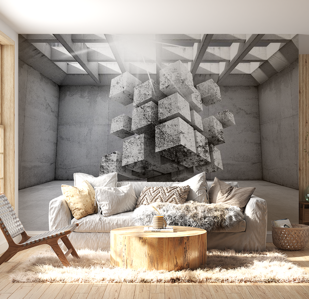 3D Illusion Wallpaper Wall Mural - Concrete Cubes