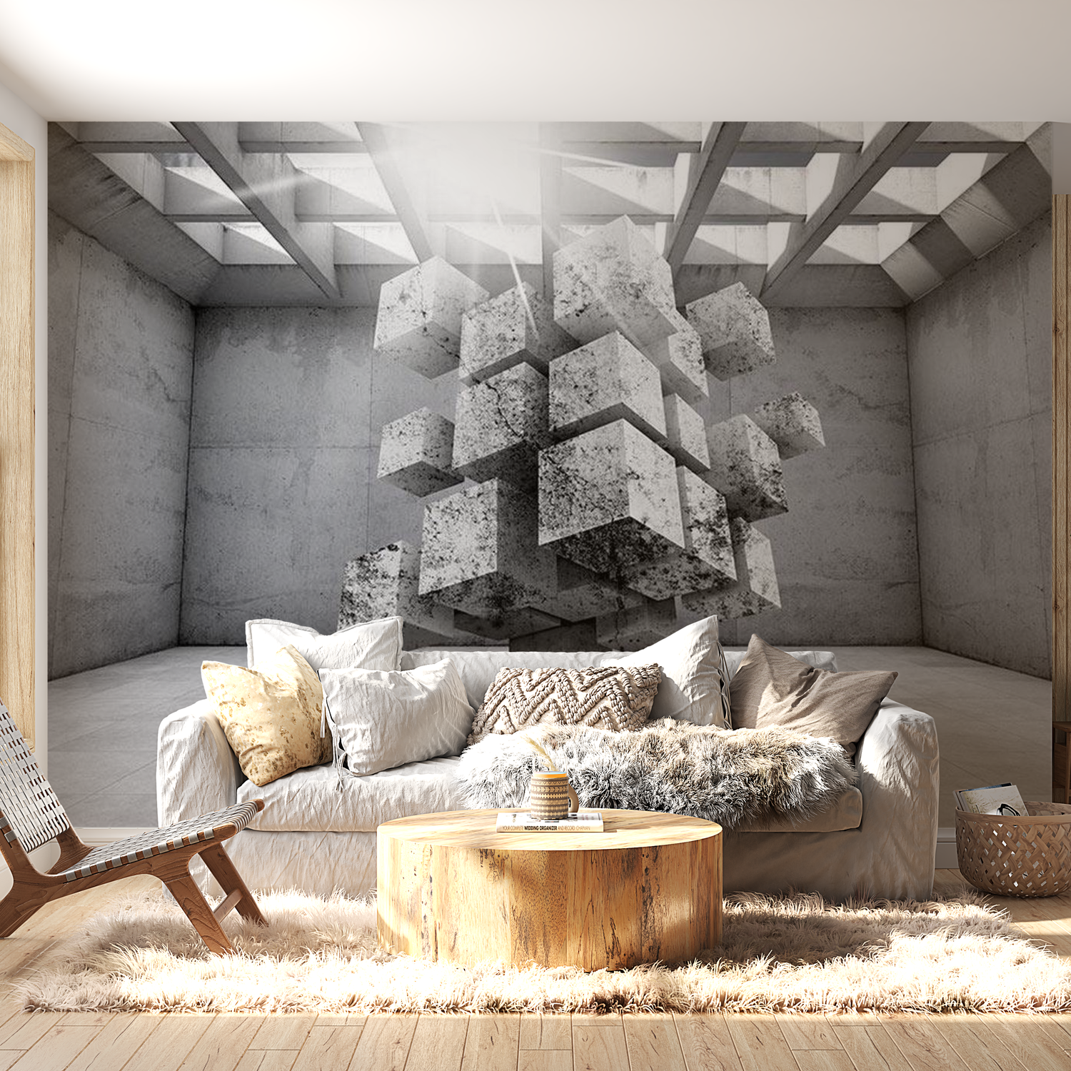 3D Illusion Wallpaper Wall Mural - Concrete Prison 39"Wx27"H