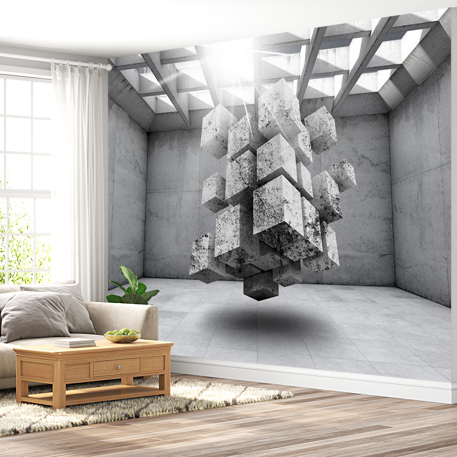 3D Illusion Wallpaper Wall Mural - Concrete Prison 39"Wx27"H