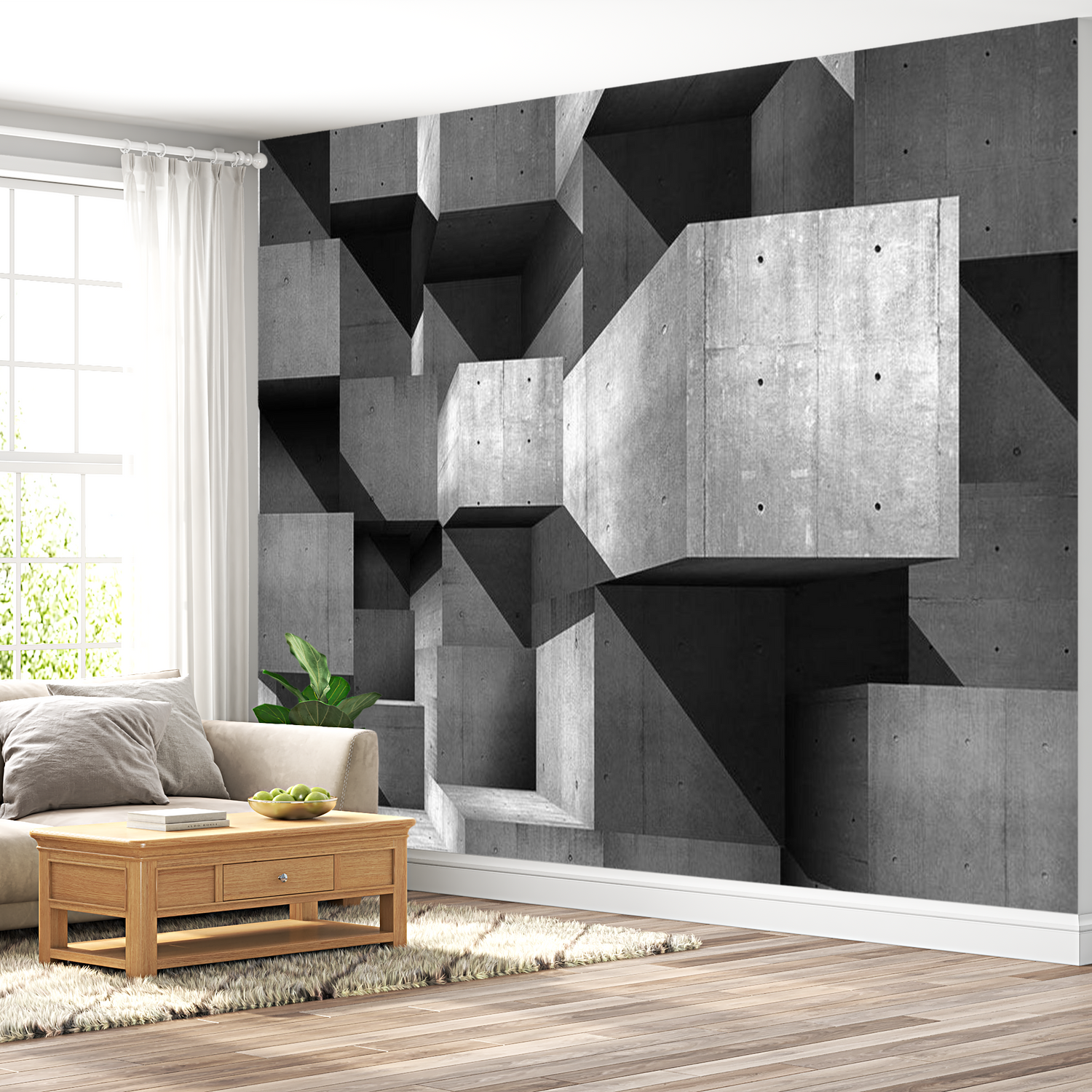 3D Illusion Wallpaper Wall Mural - Concrete Skyscrapers 39"Wx27"H