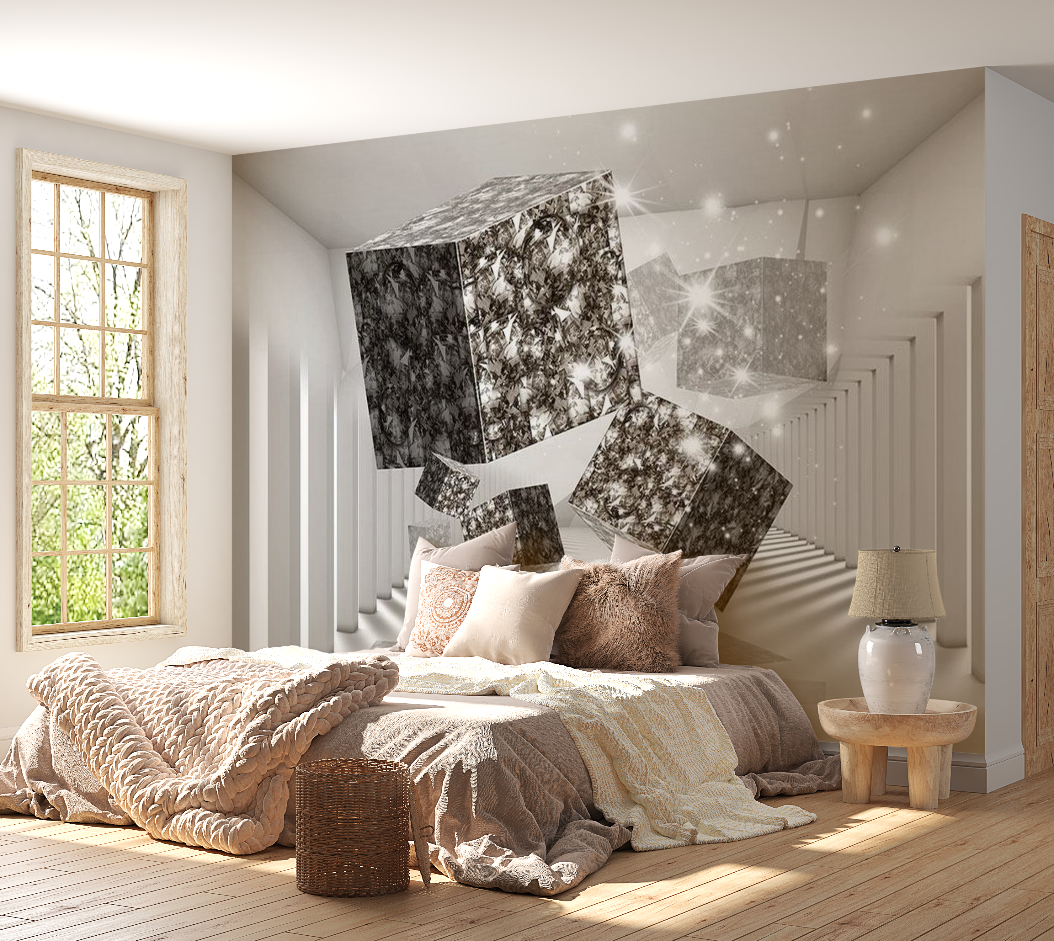 3D Illusion Wallpaper Wall Mural - Cristal Cubes