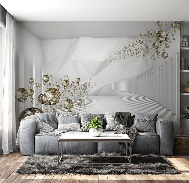 3D Illusion Wallpaper Wall Mural - Diamond Corridor Grey 39"Wx27"H