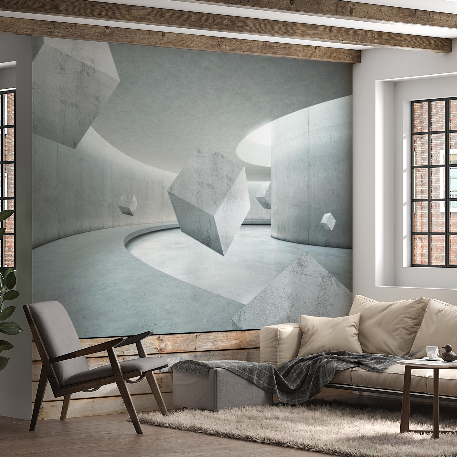 3D Illusion Wallpaper Wall Mural - Geometry Of The Cube 39"Wx27"H