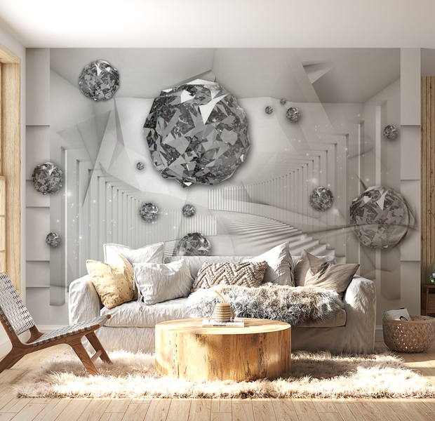3D Illusion Wallpaper Wall Mural - Floating Diamond Balls