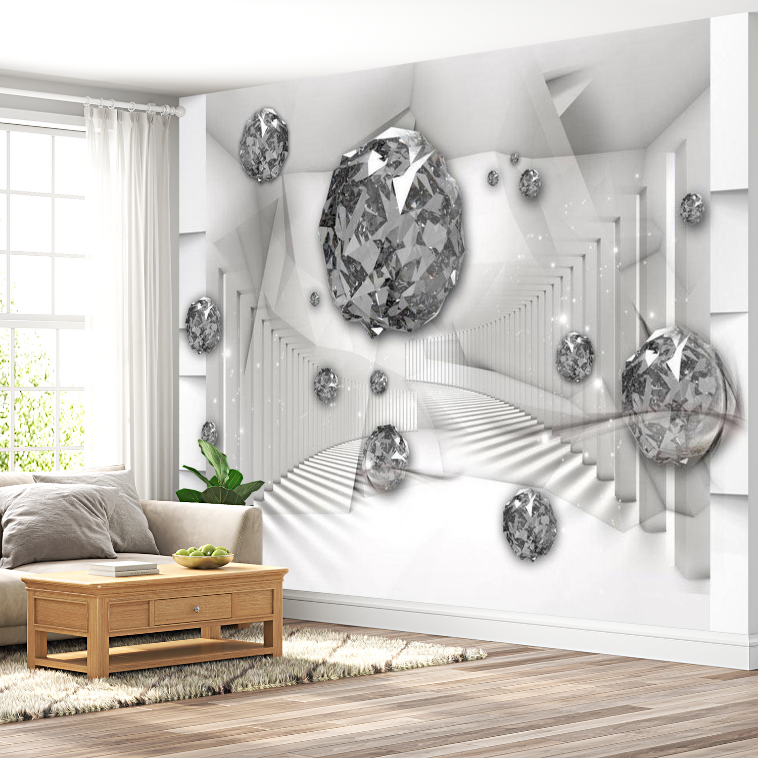3D Illusion Wallpaper Wall Mural - Diamond Chamber 39"Wx27"H