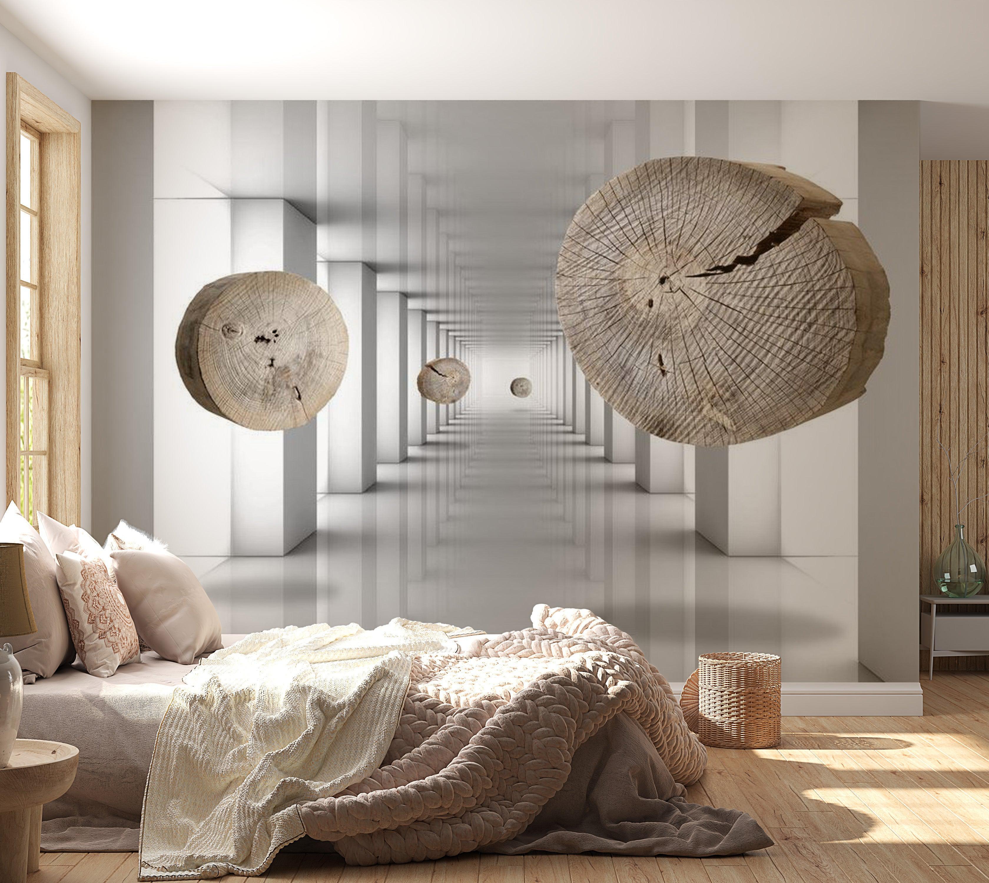 3D Illusion Wallpaper Wall Mural - Floating Wood