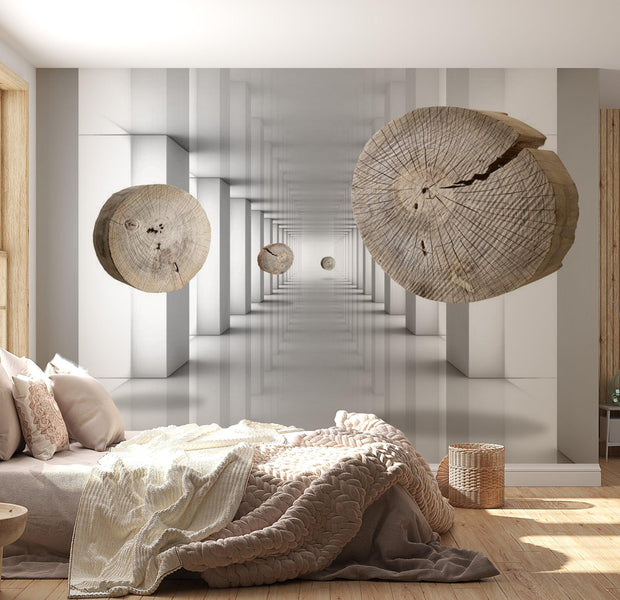 3D Illusion Wallpaper Wall Mural - Floating Wood