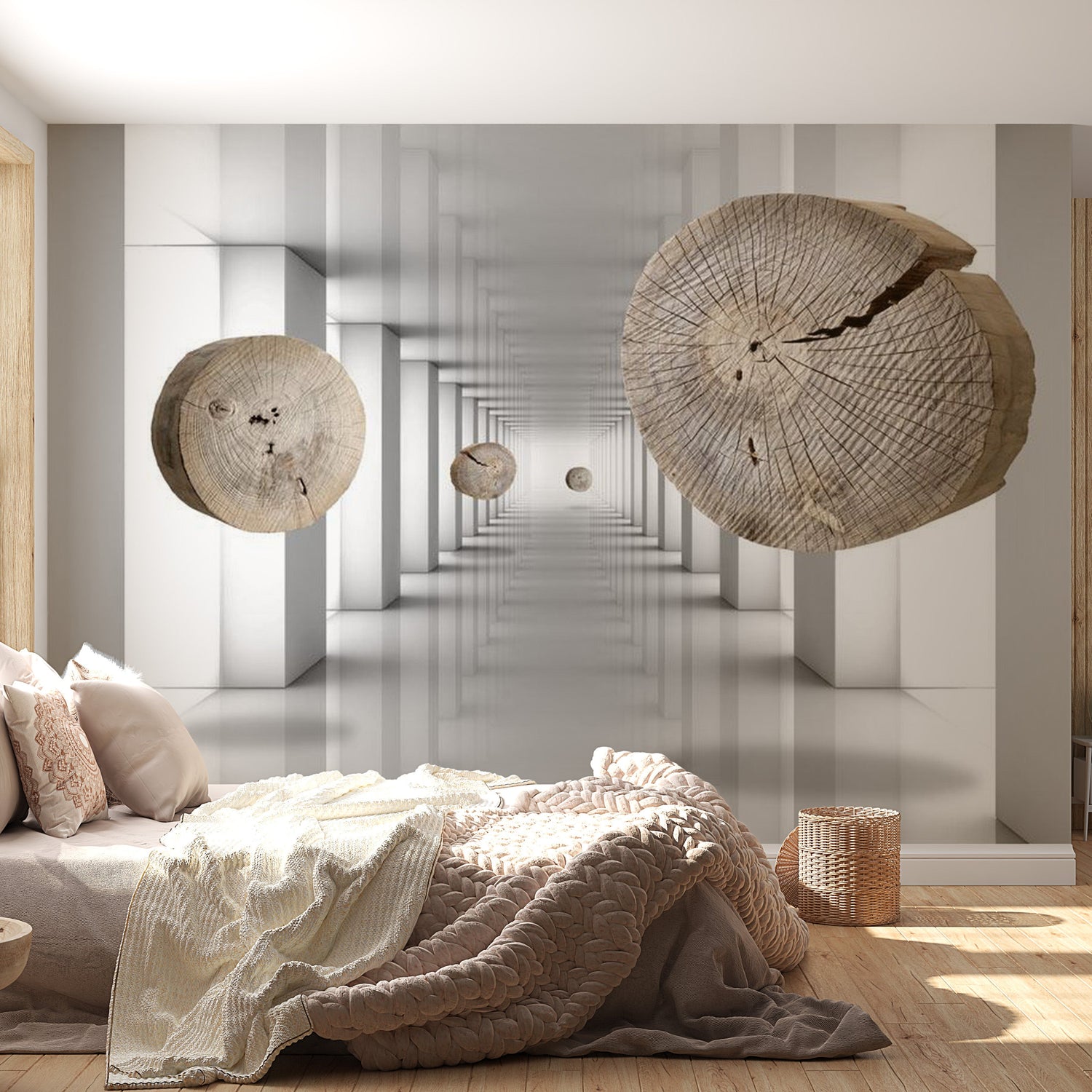 3D Illusion Wallpaper Wall Mural - Floating Wood