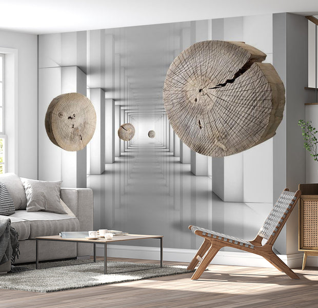 3D Illusion Wallpaper Wall Mural - Floating Wood