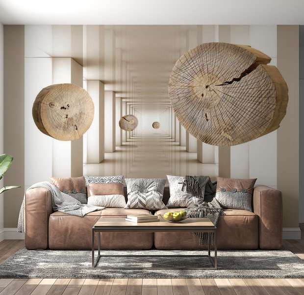 3D Illusion Wallpaper Wall Mural - Flying Wood Slabs