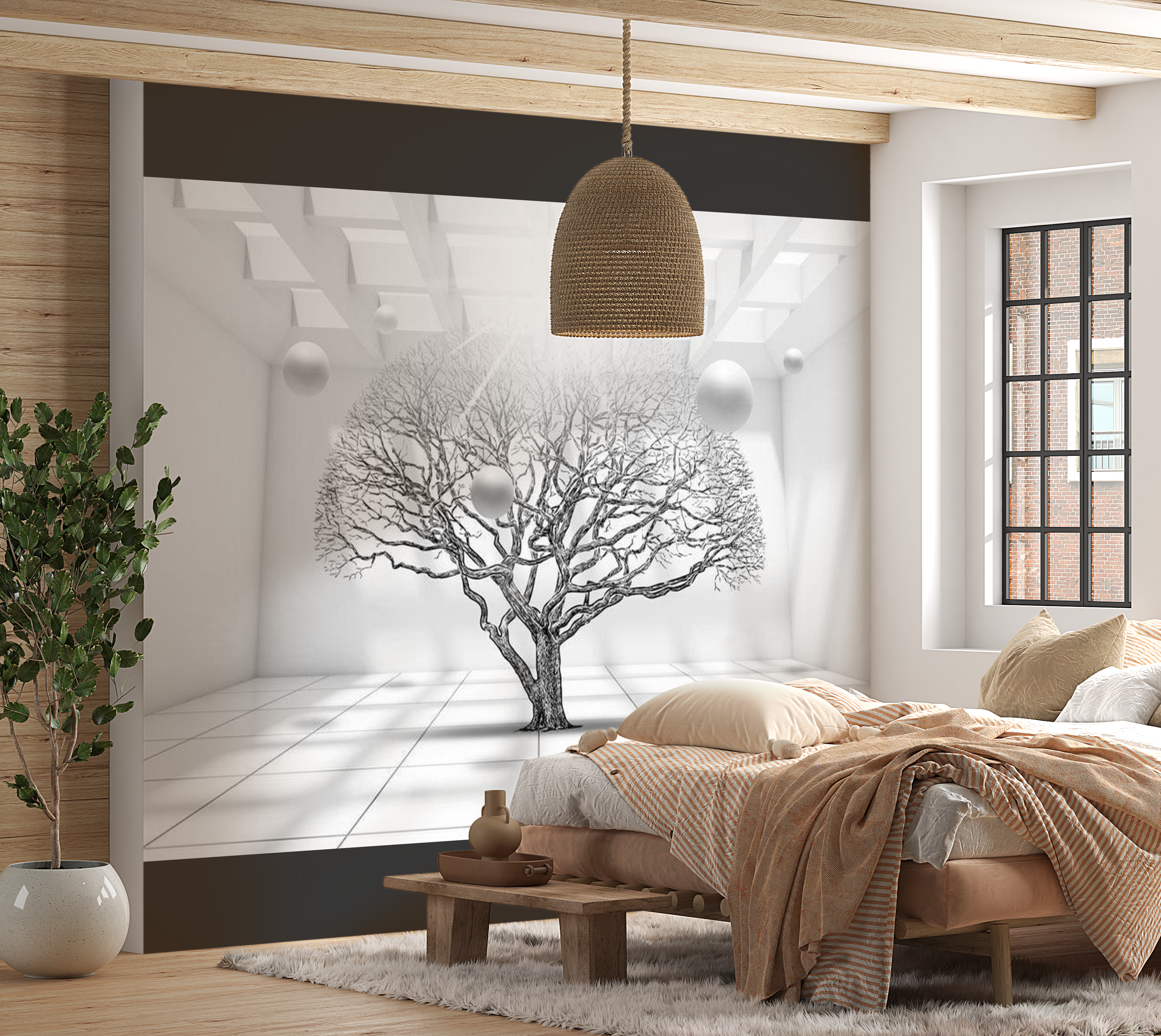 3D Illusion Wallpaper Wall Mural - Future Space Tree