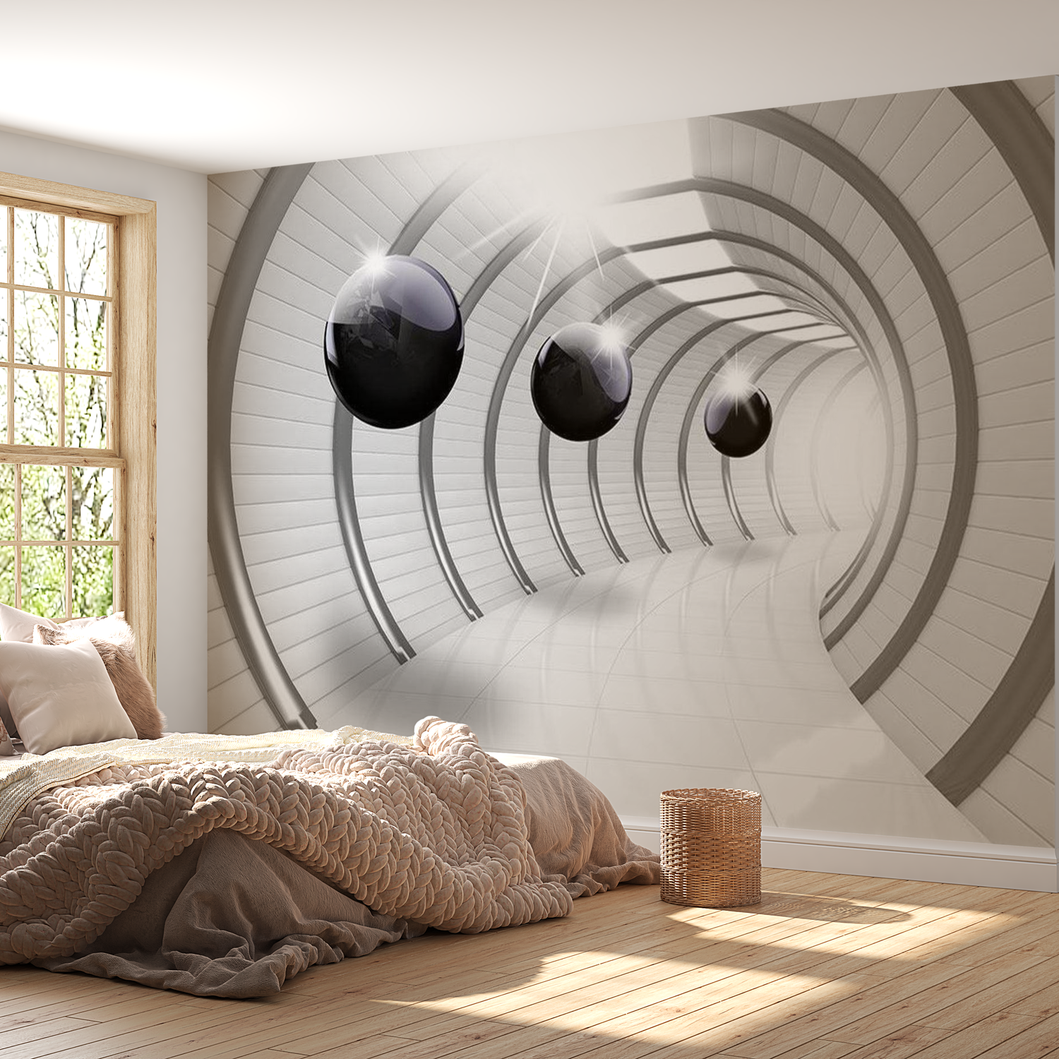 3D Illusion Wallpaper Wall Mural - Futuristic Tunnel 39"Wx27"H