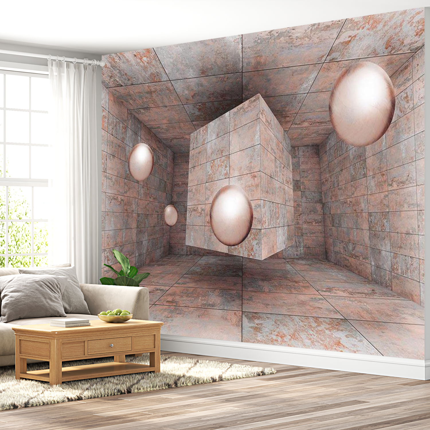 3D Illusion Wallpaper Wall Mural - Pink Box 39"Wx27"H