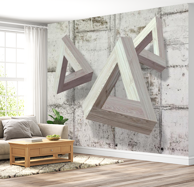 3D Illusion Wallpaper Wall Mural - Grey Trio 39"Wx27"H