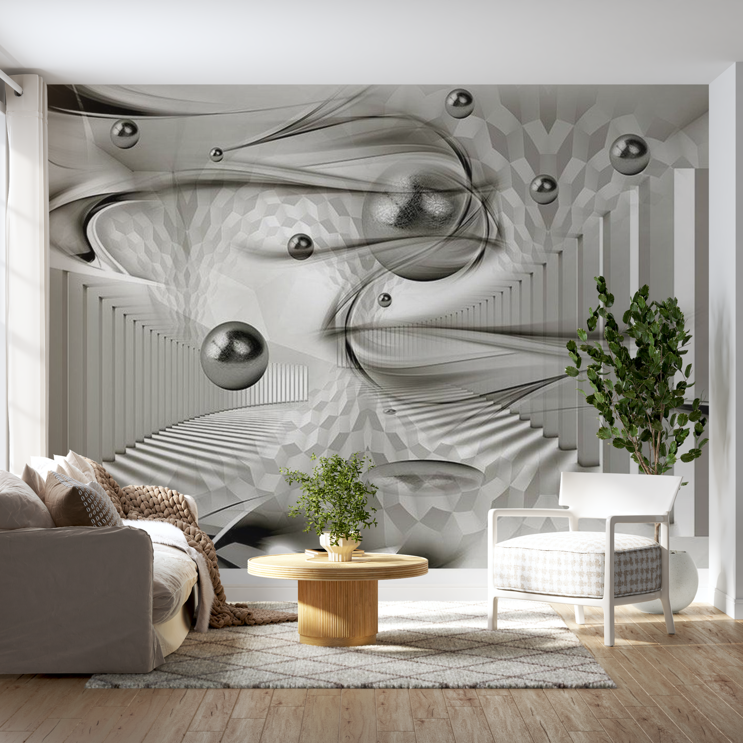 3D Illusion Wallpaper Wall Mural - Geometric Storm 39"Wx27"H