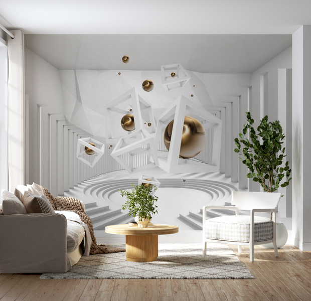 3D Illusion Wallpaper Wall Mural - Geometrical Corridor 39"Wx27"H