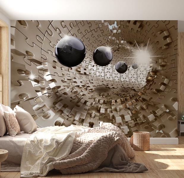 3D Illusion Wallpaper Wall Mural - Golden Jigsaw 39"Wx27"H