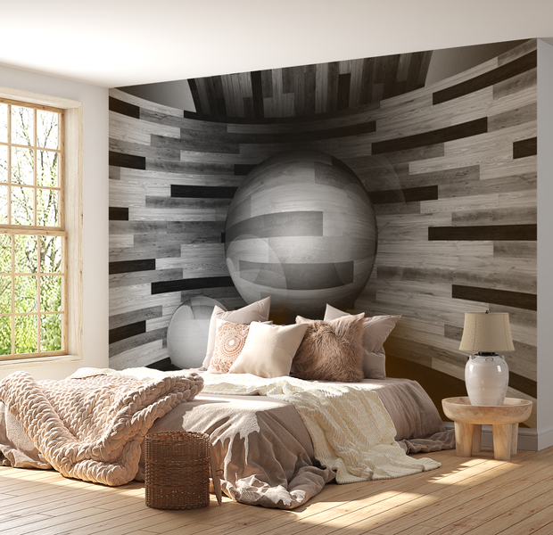 3D Illusion Wallpaper Wall Mural - Gray Sphere