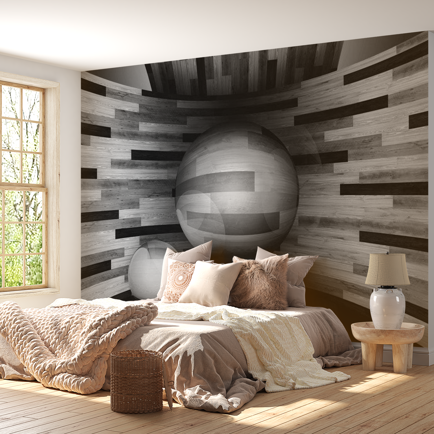 3D Illusion Wallpaper Wall Mural - Gray Sphere 39"Wx27"H