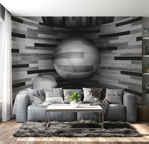 3D Illusion Wallpaper Wall Mural - Gray Sphere 39"Wx27"H