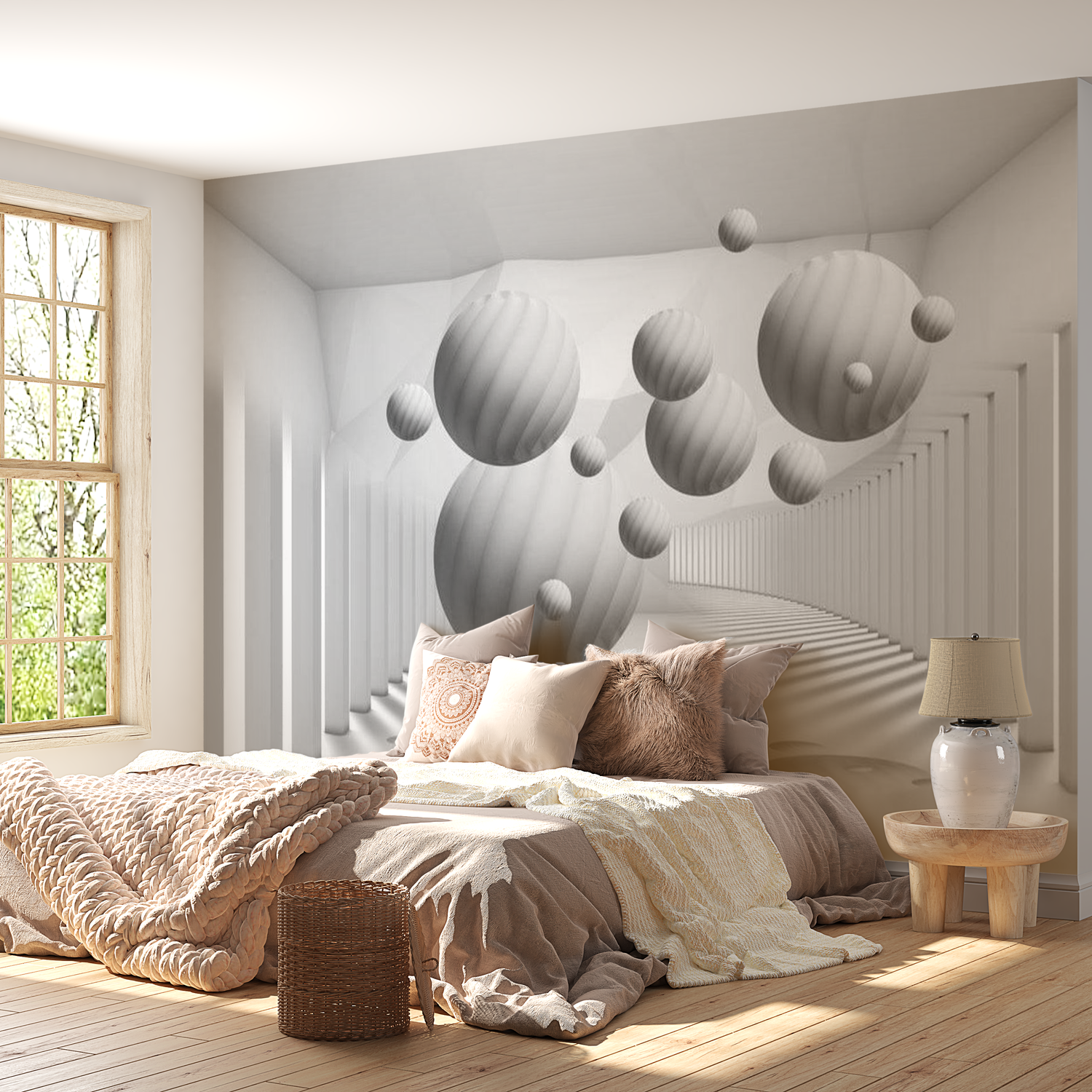 3D Illusion Wallpaper Wall Mural - Balls In White 39"Wx27"H