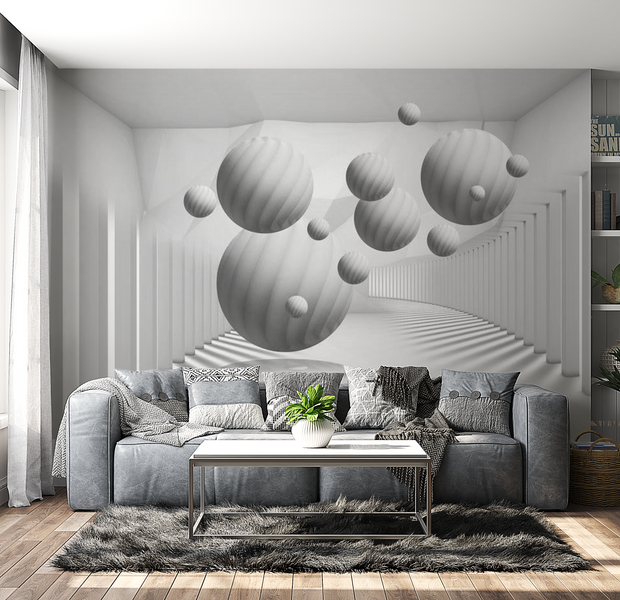 3D Illusion Wallpaper Wall Mural - Balls In White 39"Wx27"H