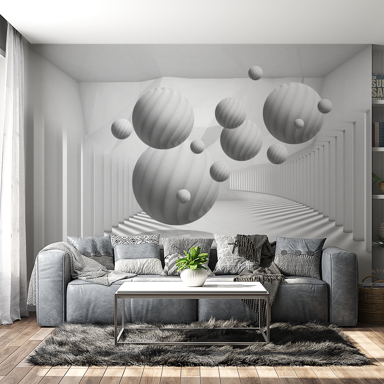 3D Illusion Wallpaper Wall Mural - Balls In White 39"Wx27"H
