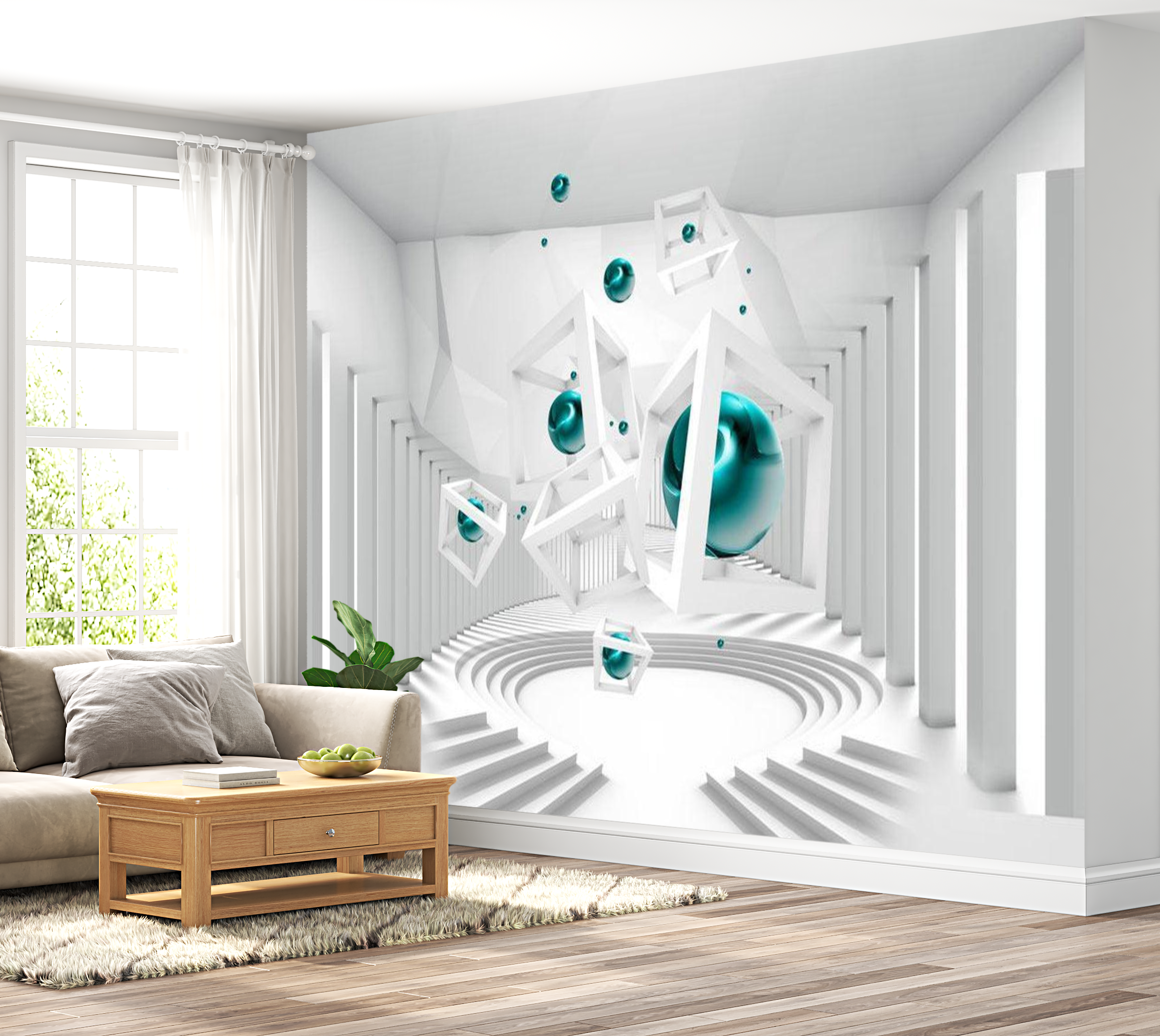 3D Illusion Wallpaper Wall Mural - Corridor Of Geometry 39"Wx27"H