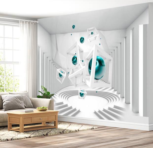 3D Illusion Wallpaper Wall Mural - Corridor Of Geometry 39"Wx27"H