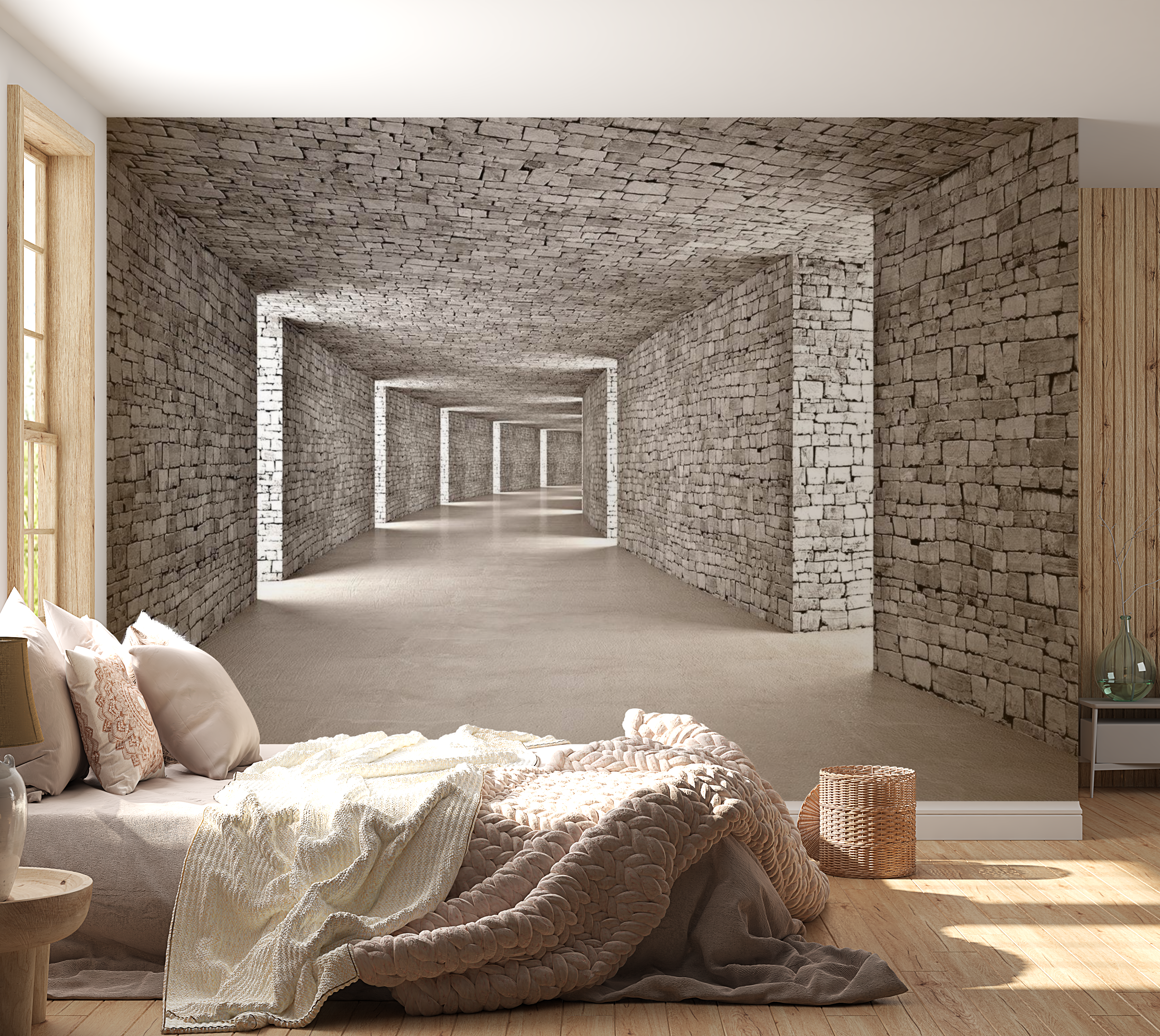 3D Illusion Wallpaper Wall Mural - Mysterious Tunnel 39"Wx27"H