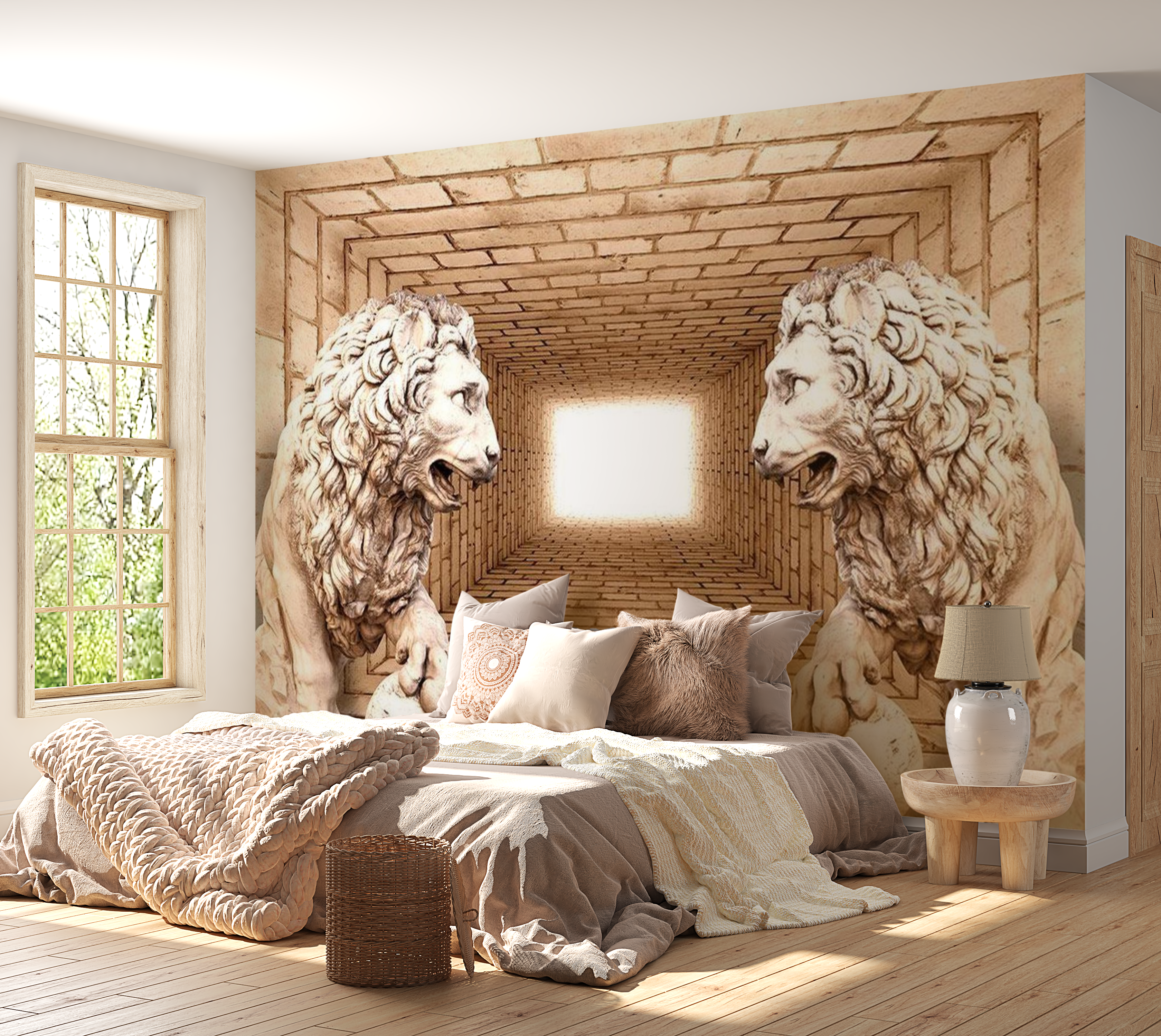 3D Illusion Wallpaper Wall Mural - Mystery Of Lions 39"Wx27"H