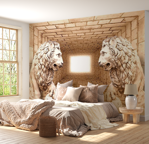 3D Illusion Wallpaper Wall Mural - Mystery Of Lions 39"Wx27"H