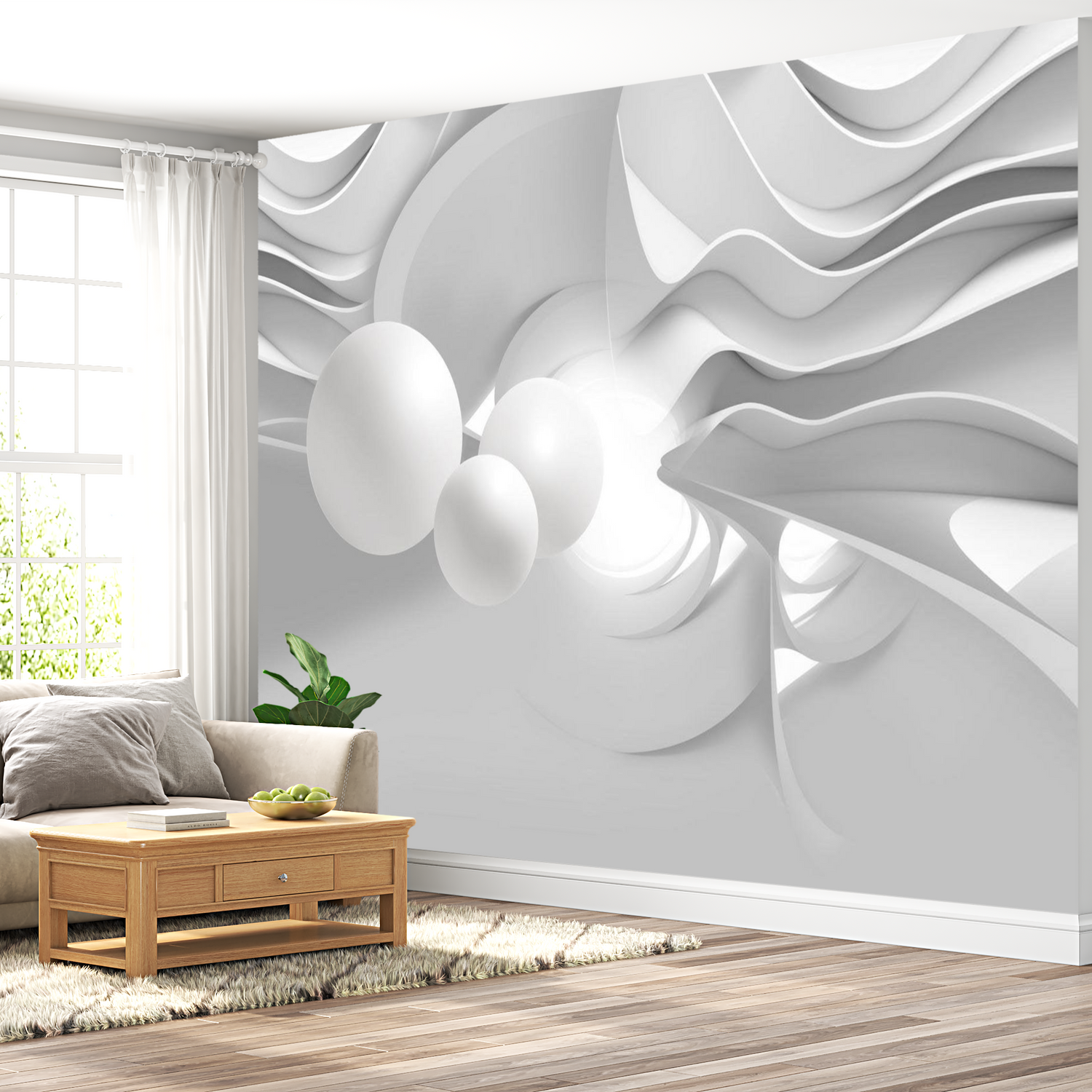3D Illusion Wallpaper Wall Mural - White Corridors 39"Wx27"H