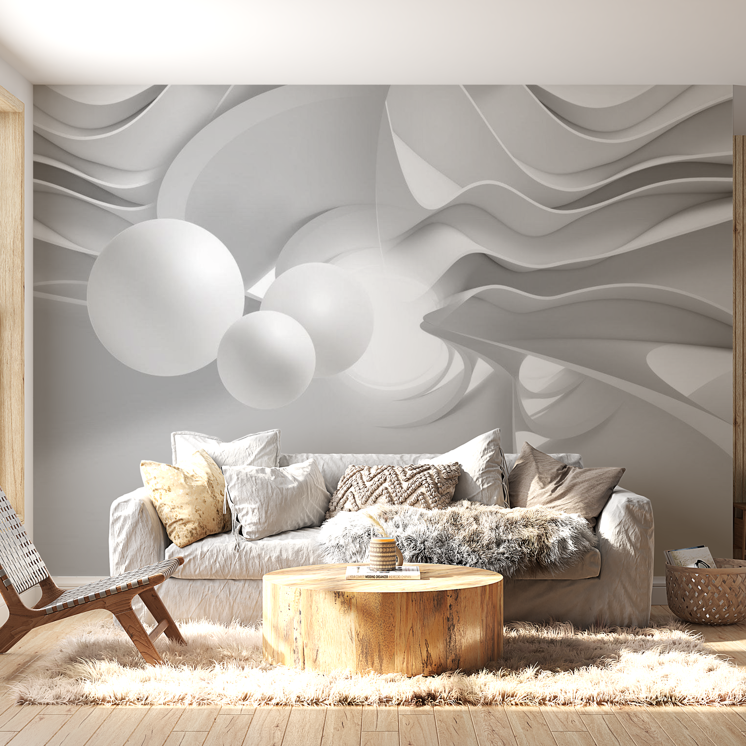 3D Illusion Wallpaper Wall Mural - White Corridors 39"Wx27"H