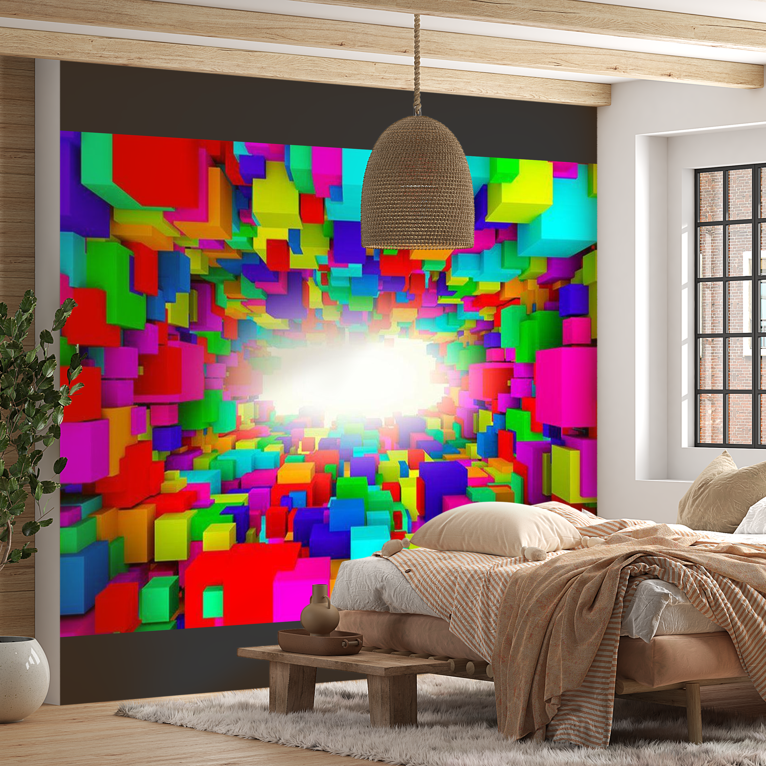 3D Illusion Wallpaper Wall Mural - Light In Color Geometry 39"Wx27"H
