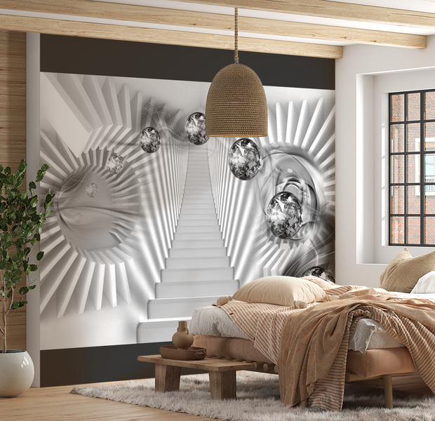 3D Illusion Wallpaper Wall Mural - Silver Stairs 39"Wx27"H