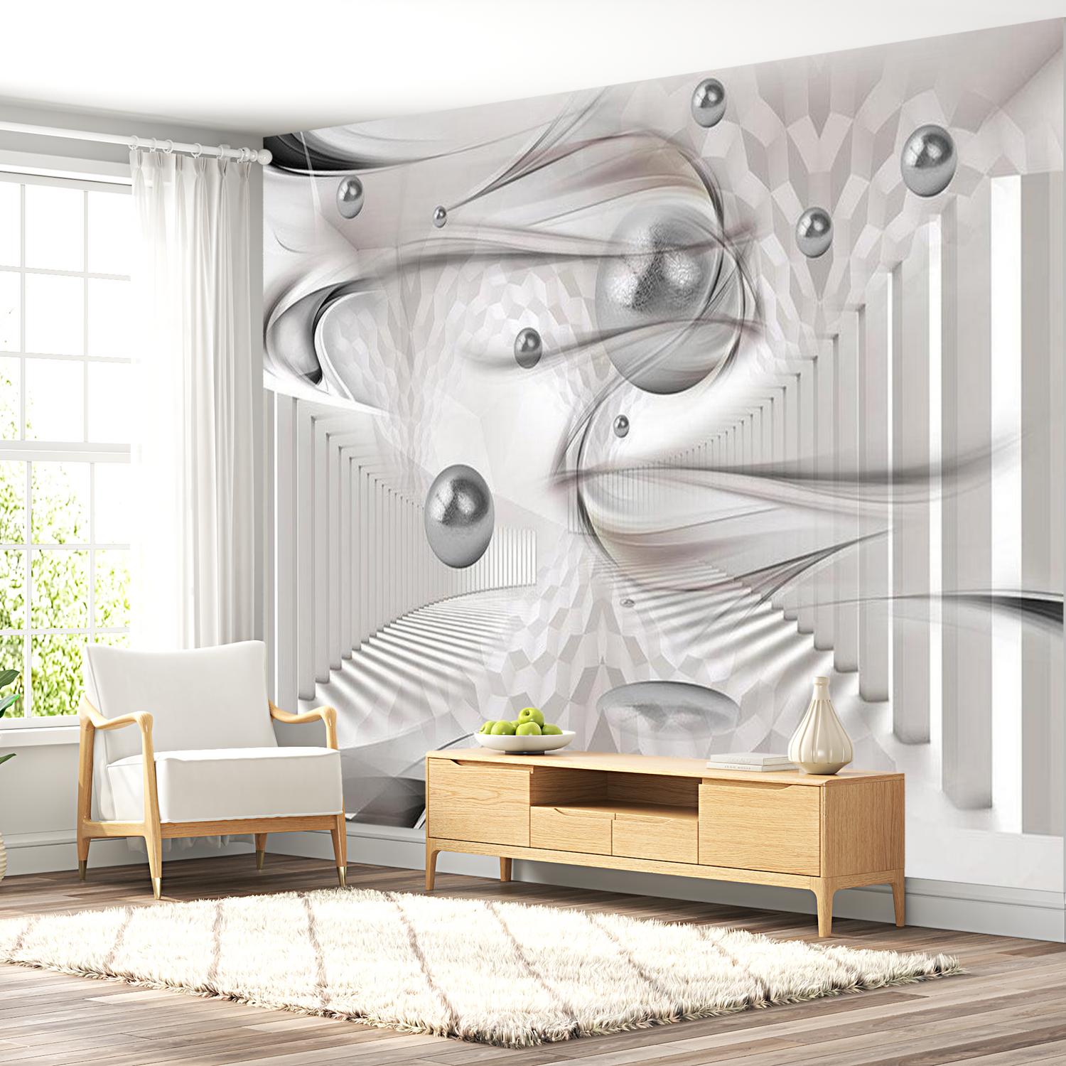 3D Illusion Wallpaper Wall Mural - White Bullets 39"Wx27"H